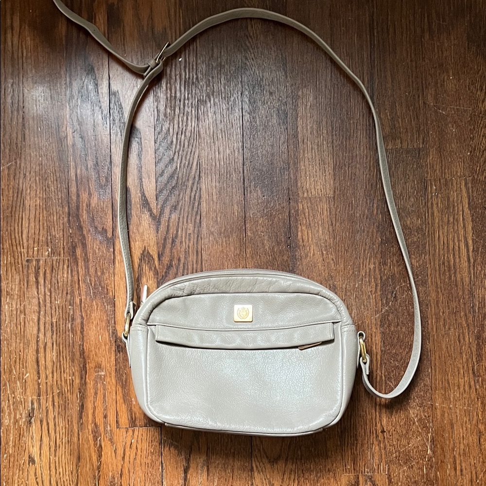 VINTAGE VTG LIZ CLAIBORNE LEATHER PURSE GREY BEIGE cross body